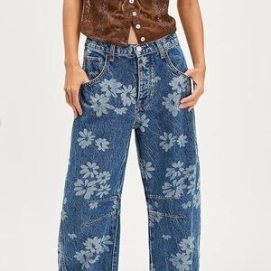 NWT Boho Floral Printed Jeans - Dk Blue - S & XL
